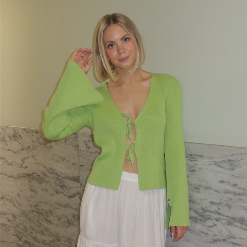 Rationalle Clara knit ribbed cardigan tie front XS Garmentory - Picture 4 of 8